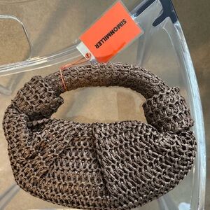 NWT Simon Miller RAFFIA LOPSY BAG IN CHOCOLATE AND DUST COVER